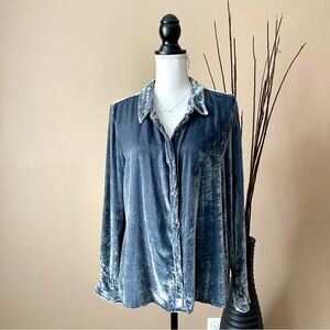 ECRU | Gray Silk Blend Velour Button Down Shirt Sz XL
